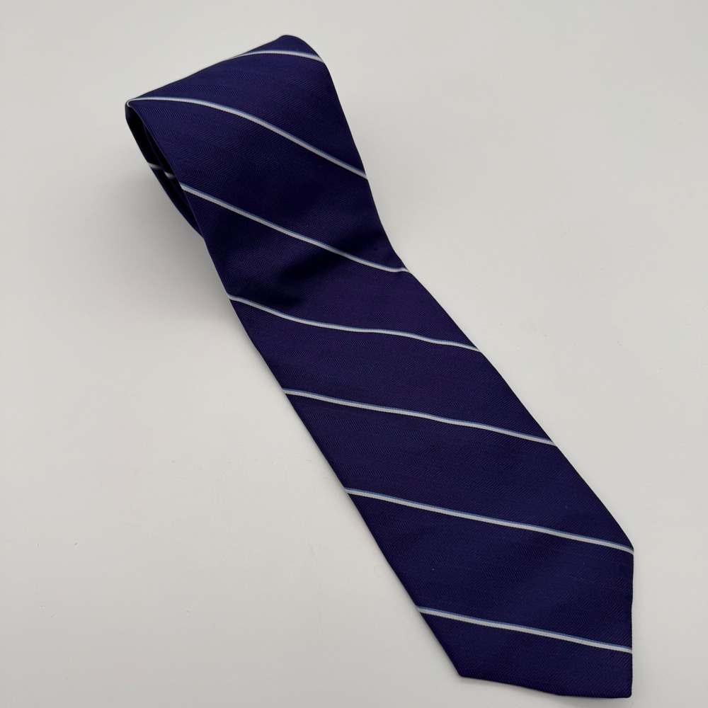 Tom James Tall Man Necktie Mens 63x3.25 Purple Striped Herringbone Silk USA